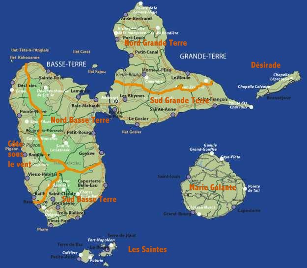 carte, balades, régions guadeloupe, ecosystemes tropicaux, antilles