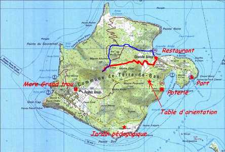 carte trace bleue et rouge terre de bas Guadeloupe