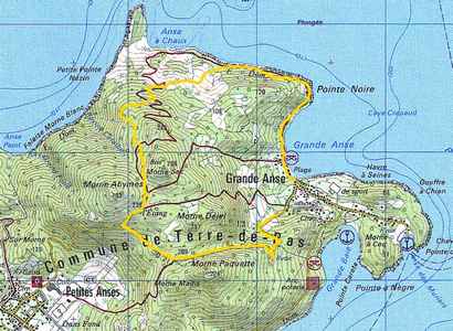 carte trace jaune Terre de bas, guadeloupe